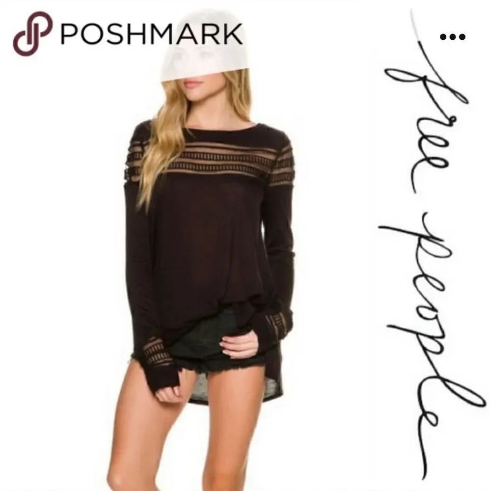 Free People Black Mesh Inset Roxie Shirt